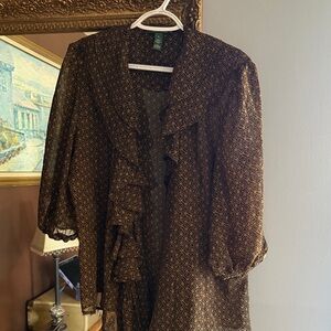 Lauren- Wrap style Ruffle Front Blouse in Brown and Gold